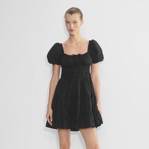 Aritzia Sunday Best Martine Poplin Shortsleeve Babydoll Dress - cotton - black